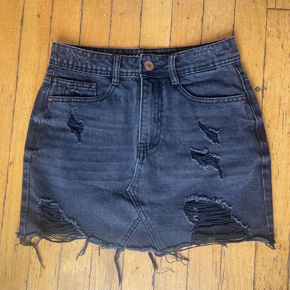 Distressed Denim Mini Skirt
